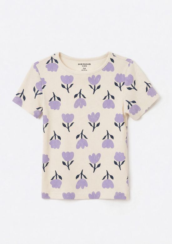 Foto do produto: Blusa Infantil Menina Manga Curta Em Ribana Estampada - Creme