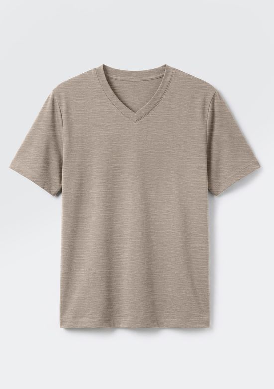 Foto do produto: Camiseta Básica Masculina Slim Gola V Em Malha Flamê - Bege