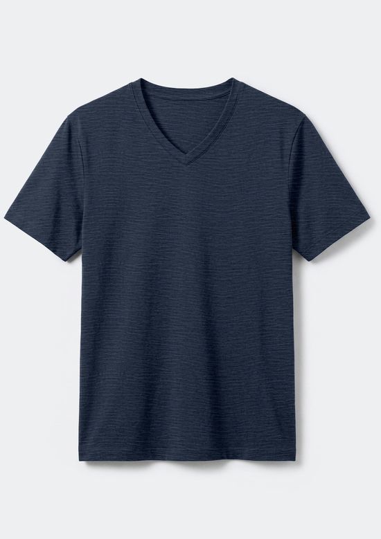 Foto do produto: Camiseta Básica Masculina Slim Gola V Em Malha Flamê - Azul