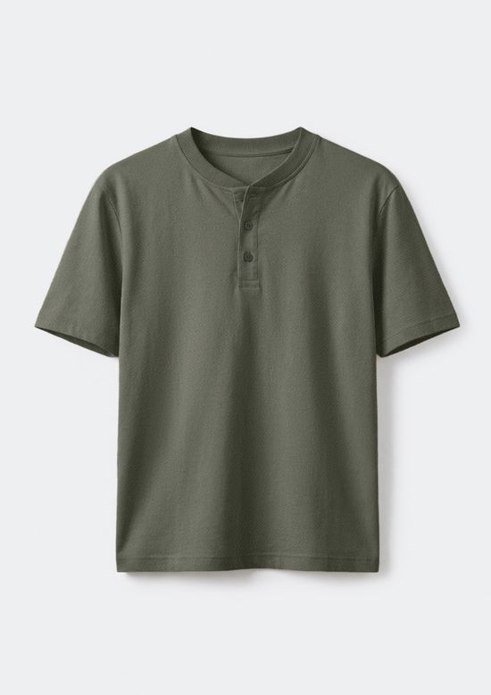 Foto do produto: Camiseta Básica Henley Masculina Regular Texturizada - Verde