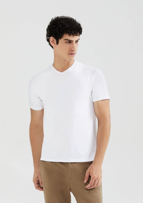 Camiseta Básica Masculina Manga Curta Slim Gola V - Branco