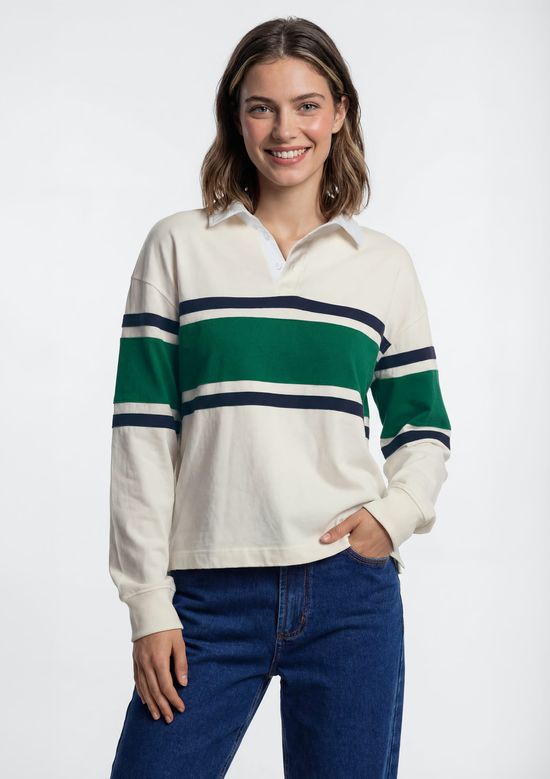 Foto do produto: Polo Feminina Manga Longa Box Com Recortes - Off white