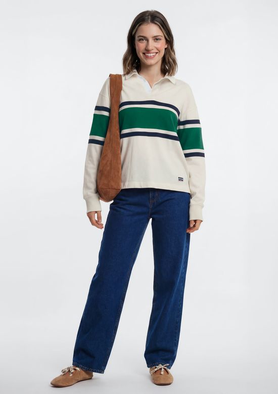 Foto do produto: Polo Feminina Manga Longa Box Com Recortes - Off white