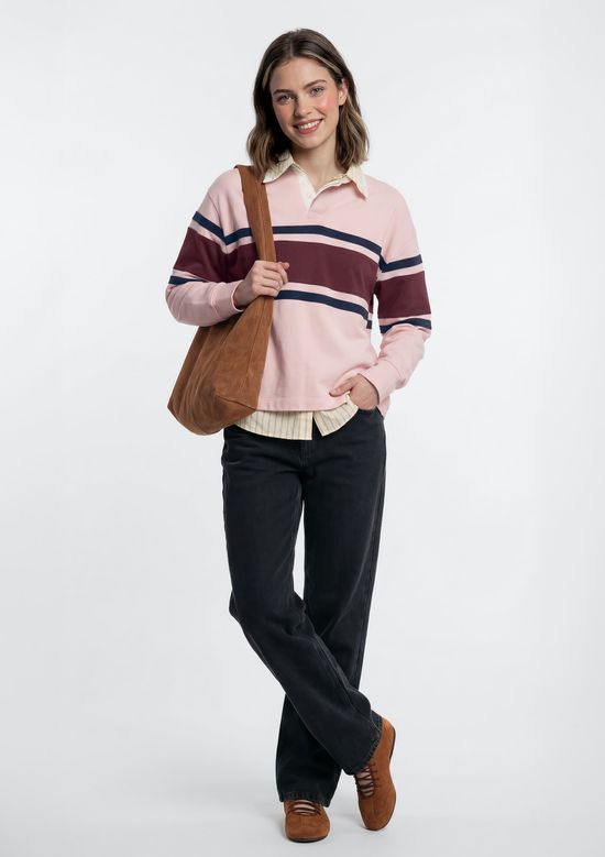 Foto do produto: Polo Feminina Manga Longa Box Com Recortes - Rosa