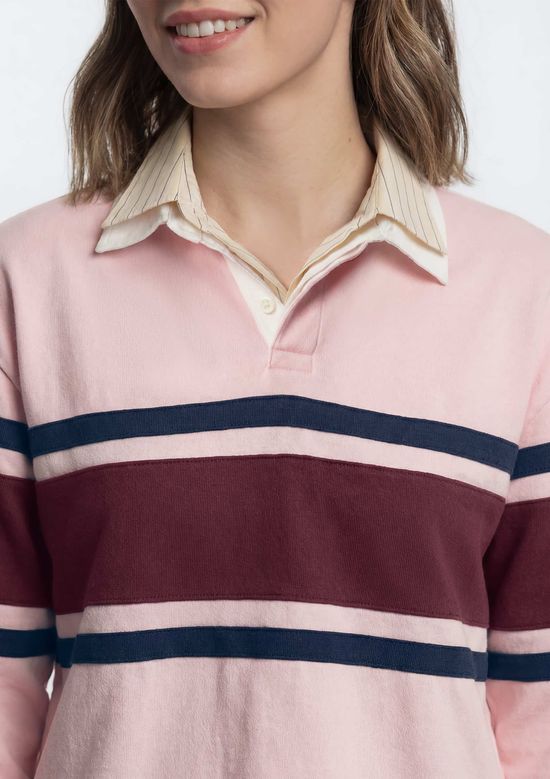 Foto do produto: Polo Feminina Manga Longa Box Com Recortes - Rosa