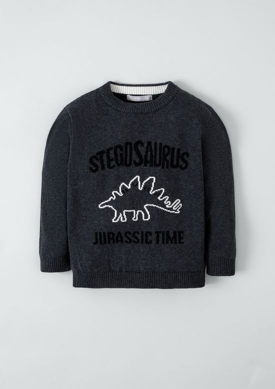 Foto do produto: Blusão Infantil Menino Em Tricô Com Estampa Dinossauro - Cinza