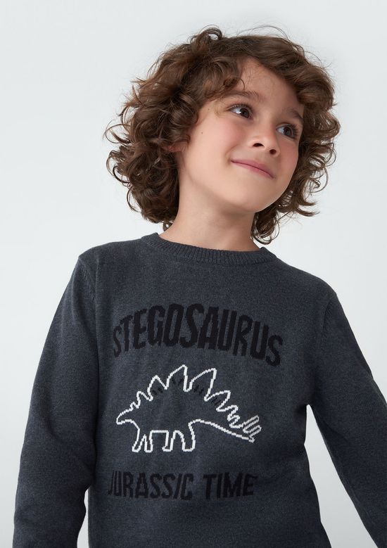 Foto do produto: Blusão Infantil Menino Em Tricô Com Estampa Dinossauro - Cinza