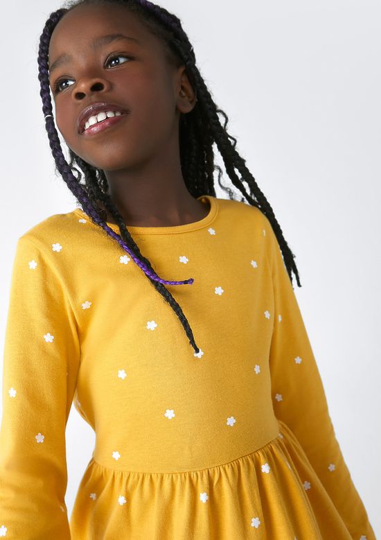 Foto do produto: Vestido Curto Infantil Estampado Manga Longa - Amarelo
