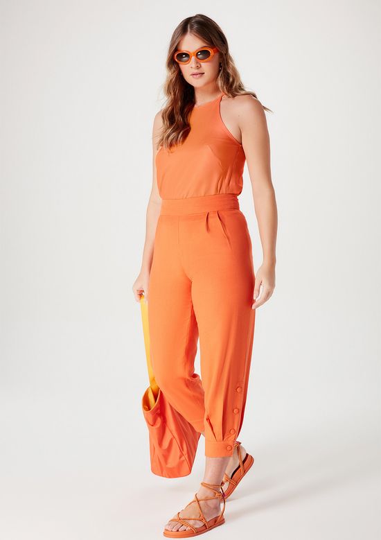 Foto do produto: Calça Feminina Slouchy Cintura Alta Em Linho - Laranja