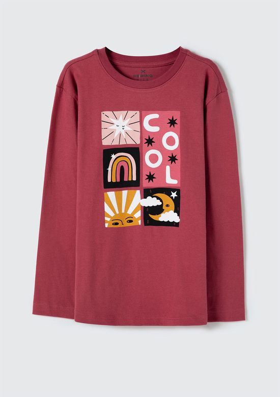 Foto do produto: Blusa Infantil Menina Manga Longa Com Estampa - - Vermelho