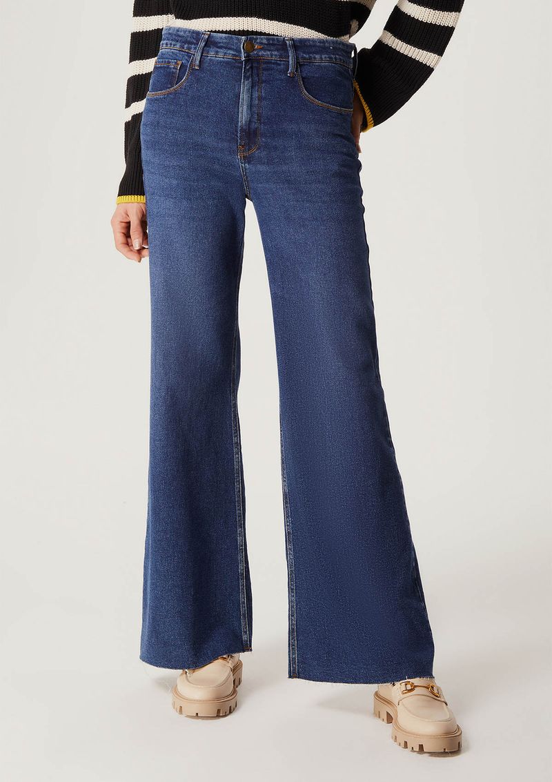 Calça Jeans Feminina Pantalona Cintura Alta - Azul