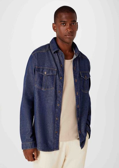 Camisa jeans store masculina manga curta