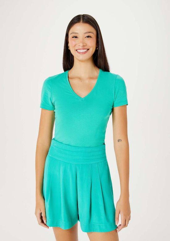 Foto do produto: Blusa Básica Feminina Decote V Com Elastano - Verde