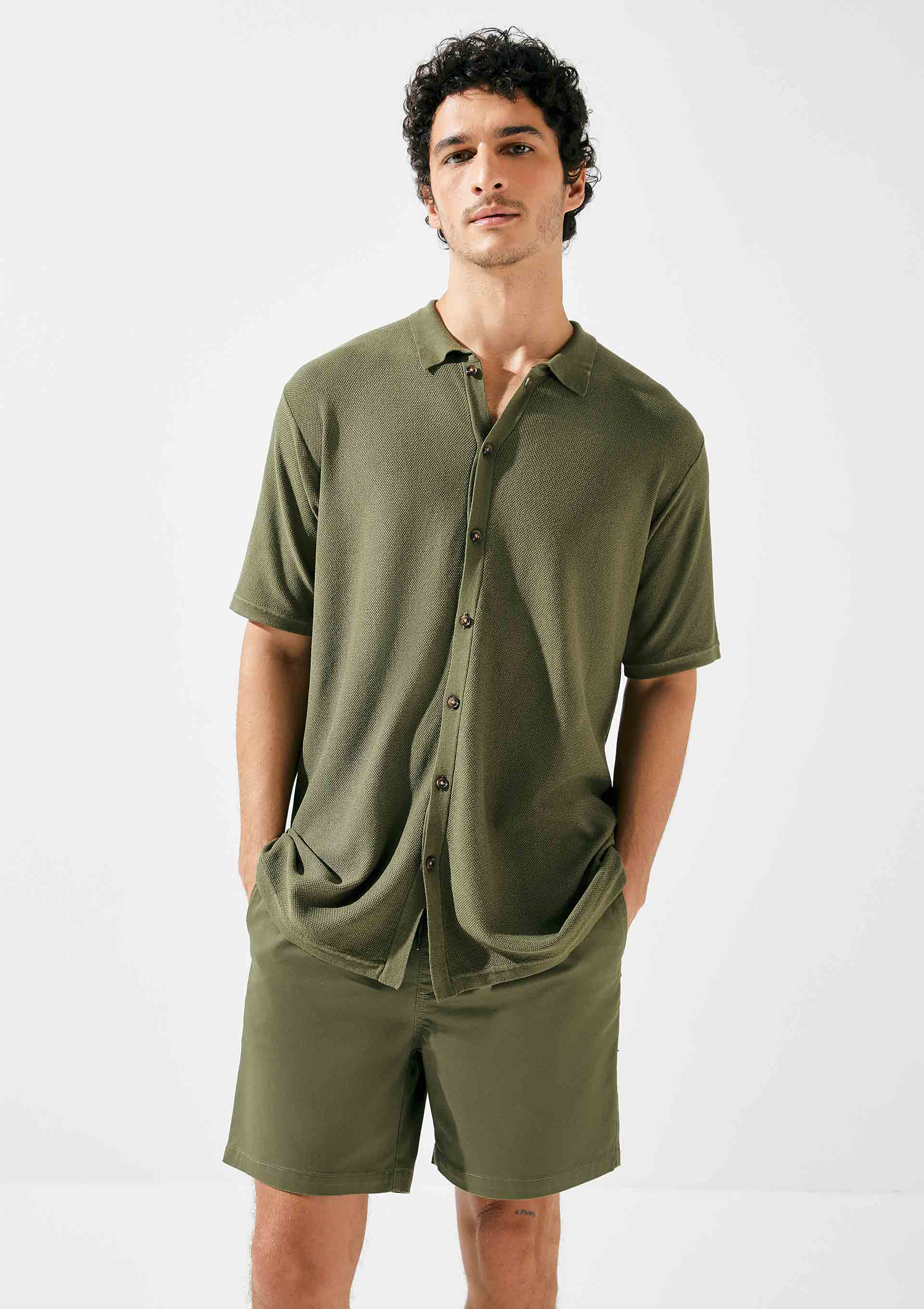 Camisa Masculina Manga Curta Em Tricô - Verde Menor preço em Camisa Masculina Manga Curta Em Tricô - Verde