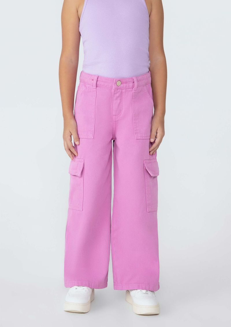 Calça Infantil Menina Wide Leg Em Sarja - Roxo