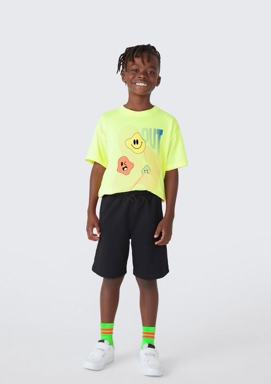Foto do produto: Bermuda Infantil Menino Em Moletinho Neon - Preto