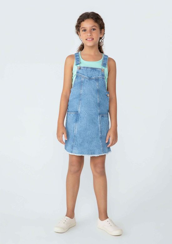 Foto do produto: Jardineira Salopete Jeans Infantil Menina - Azul