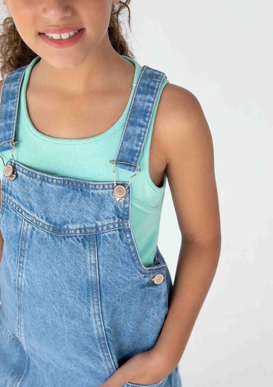Foto do produto: Jardineira Salopete Jeans Infantil Menina - Azul