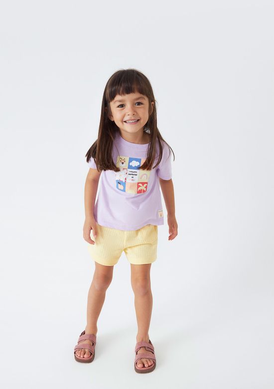 Foto do produto: Shorts Infantil Menina Toddler Clochard Em Malha Texturizada - Amarelo