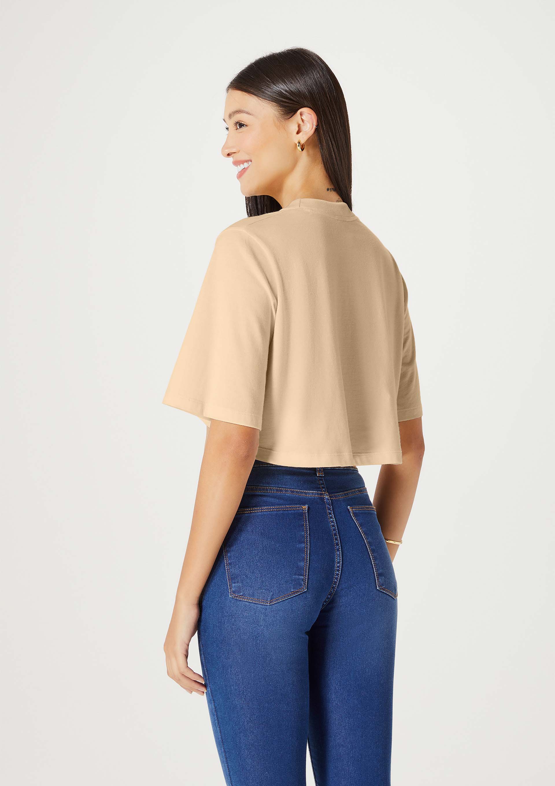 Blusa Cropped Feminina Com Manga Ampla