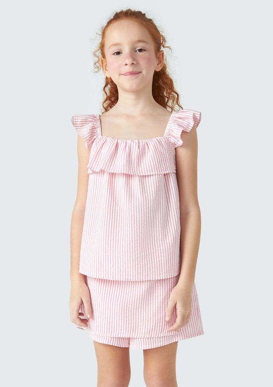 Foto do produto: Regata Infantil Menina Listrada Com Babados - Rosa