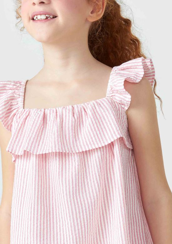 Foto do produto: Regata Infantil Menina Listrada Com Babados - Rosa
