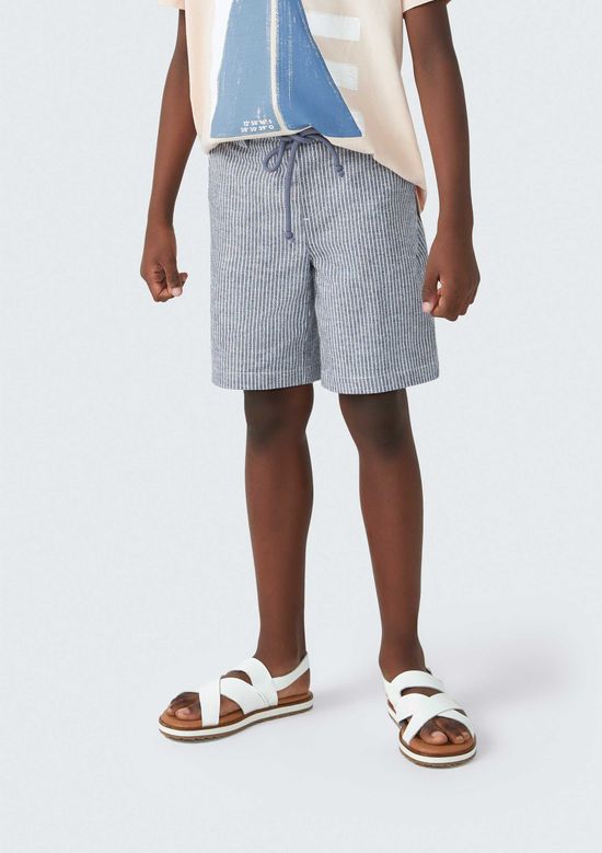 Foto do produto: Bermuda Infantil Menino Listrada Com Linho - Cinza