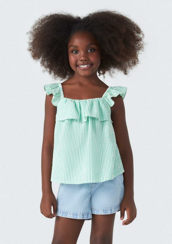 Foto do produto: Regata Infantil Menina Listrada Com Babados - Verde