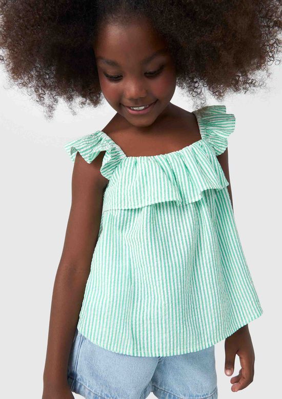 Foto do produto: Regata Infantil Menina Listrada Com Babados - Verde