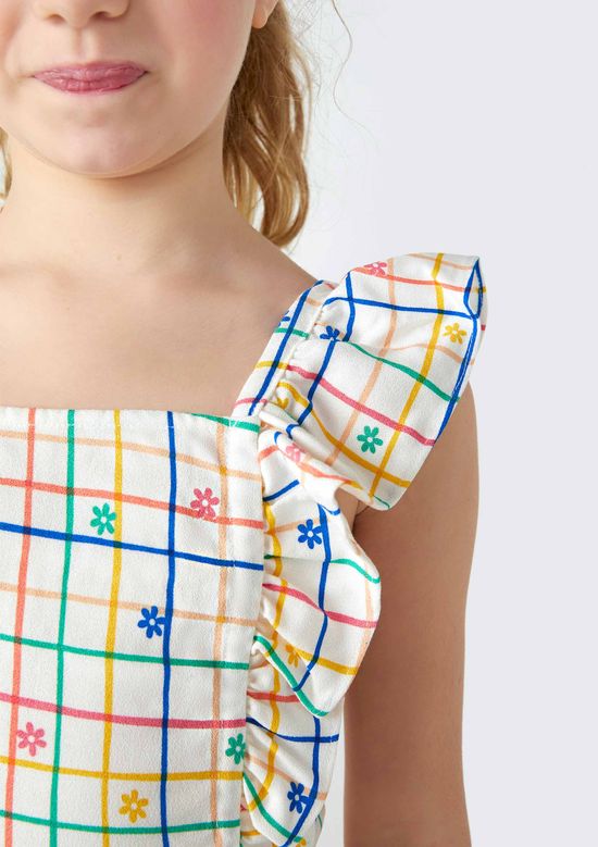 Foto do produto: Regata Cropped Infantil Menina Xadrez Com Babado - Off White