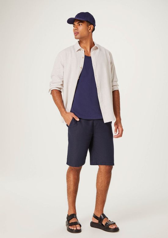 Foto do produto: Bermuda Masculina Rústica Em Linho - Azul
