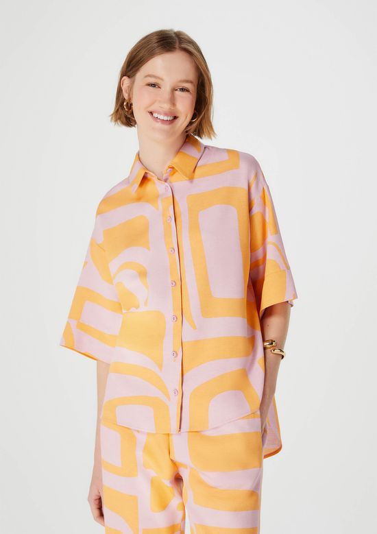 Foto do produto: Camisa Feminina Manga Curta Estampada - Rosa