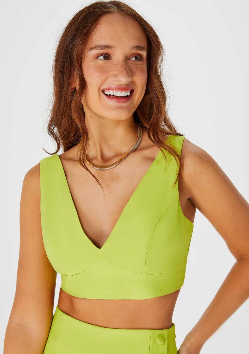 Top Cropped Feminino Decote V - Verde