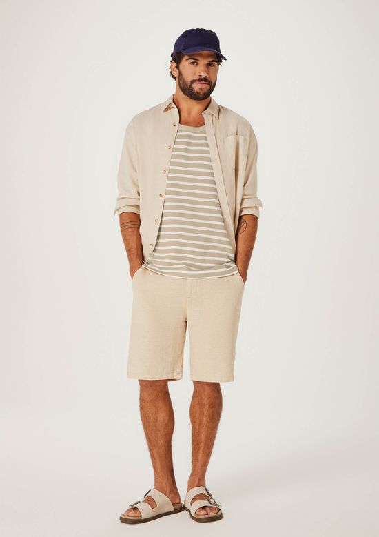 Foto do produto: Bermuda Masculina Rústica Em Linho - Bege