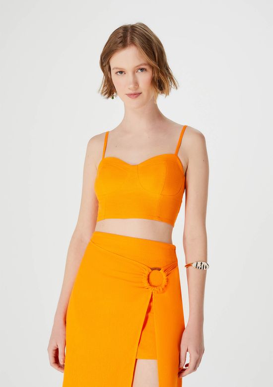 Foto do produto: Top Cropped Feminino Com Alças E Decote Princesa - Laranja