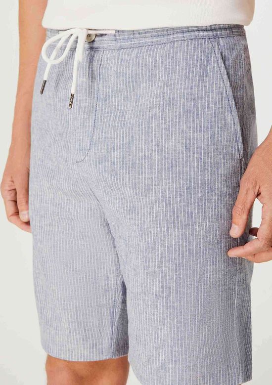 Foto do produto: Bermuda Masculina Fio Tinto Listrada Em Linho - Azul