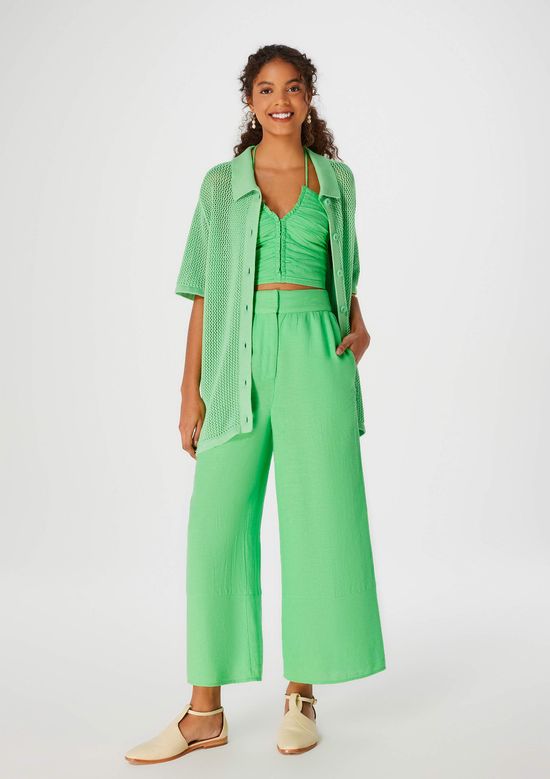 Foto do produto: Calça Feminina Pantalona Cintura Alta Em Alfaiataria - Verde