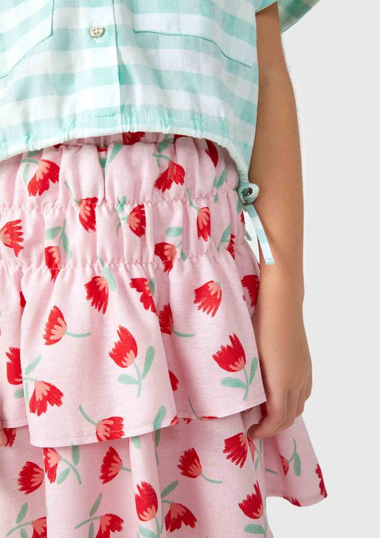 Foto do produto: Saia Curta Infantil Com Babados Estampado - Rosa