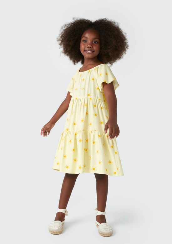 Foto do produto: Vestido Infantil Estampado Com Linho - Amarelo