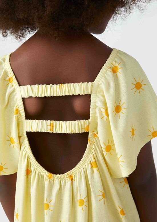 Foto do produto: Vestido Infantil Estampado Com Linho - Amarelo
