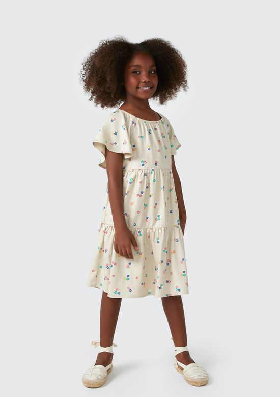Foto do produto: Vestido Infantil Estampado Com Linho - Bege