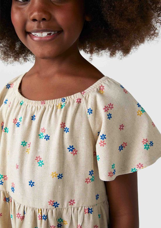 Foto do produto: Vestido Infantil Estampado Com Linho - Bege