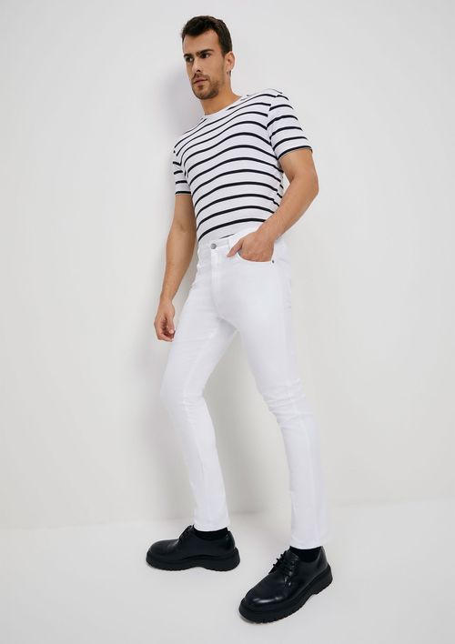 Calça Básica Masculina Skinny Em Sarja Com Elastano - Branco