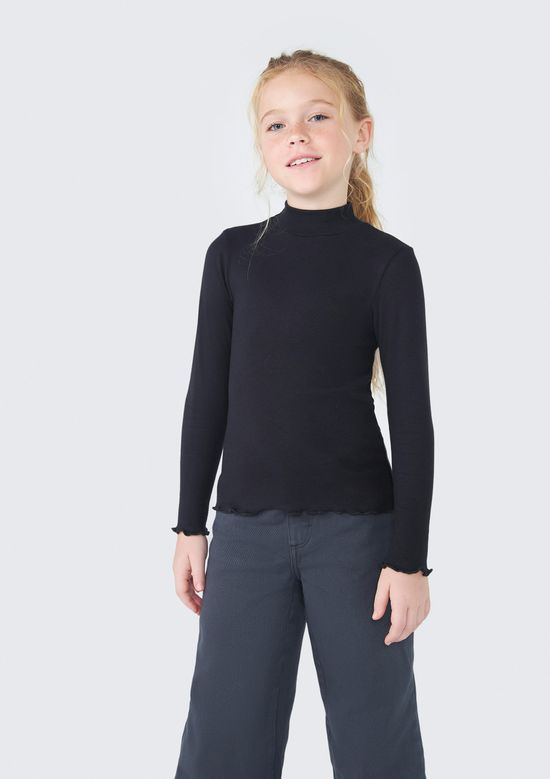 Foto do produto: Blusa Básica Infantil Menina Manga Longa Com Gola Alta - Preto