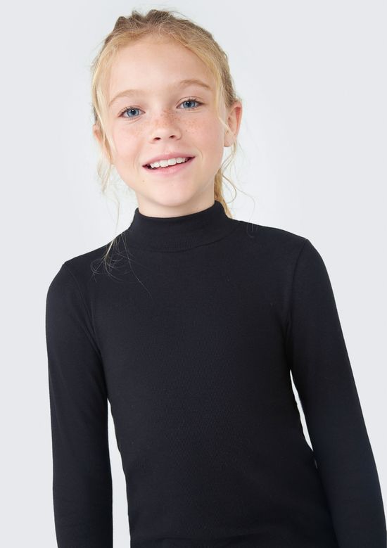 Foto do produto: Blusa Básica Infantil Menina Manga Longa Com Gola Alta - Preto