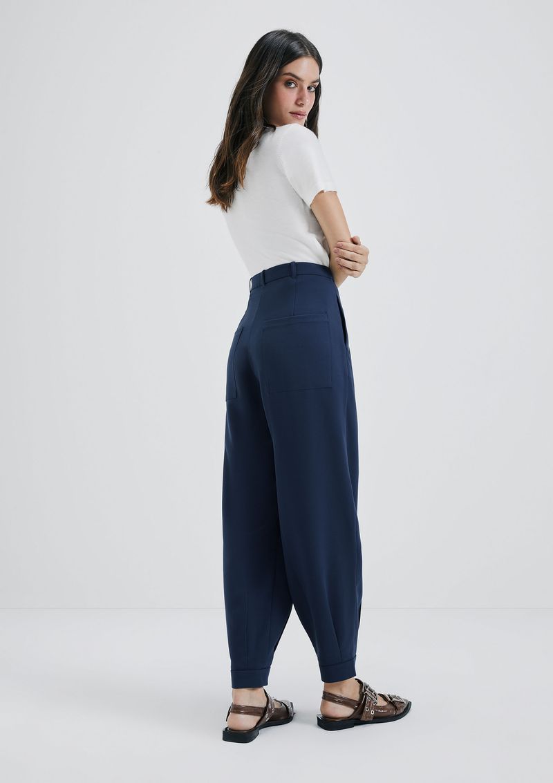 Calça Feminina Carrot Cintura Alta Em Alfaiataria Hering + Nv - Azul